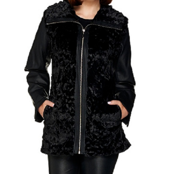 dennis basso Jackets & Blazers - Dennis Basso Faux Fur Jacket with Zip Off Sleeves